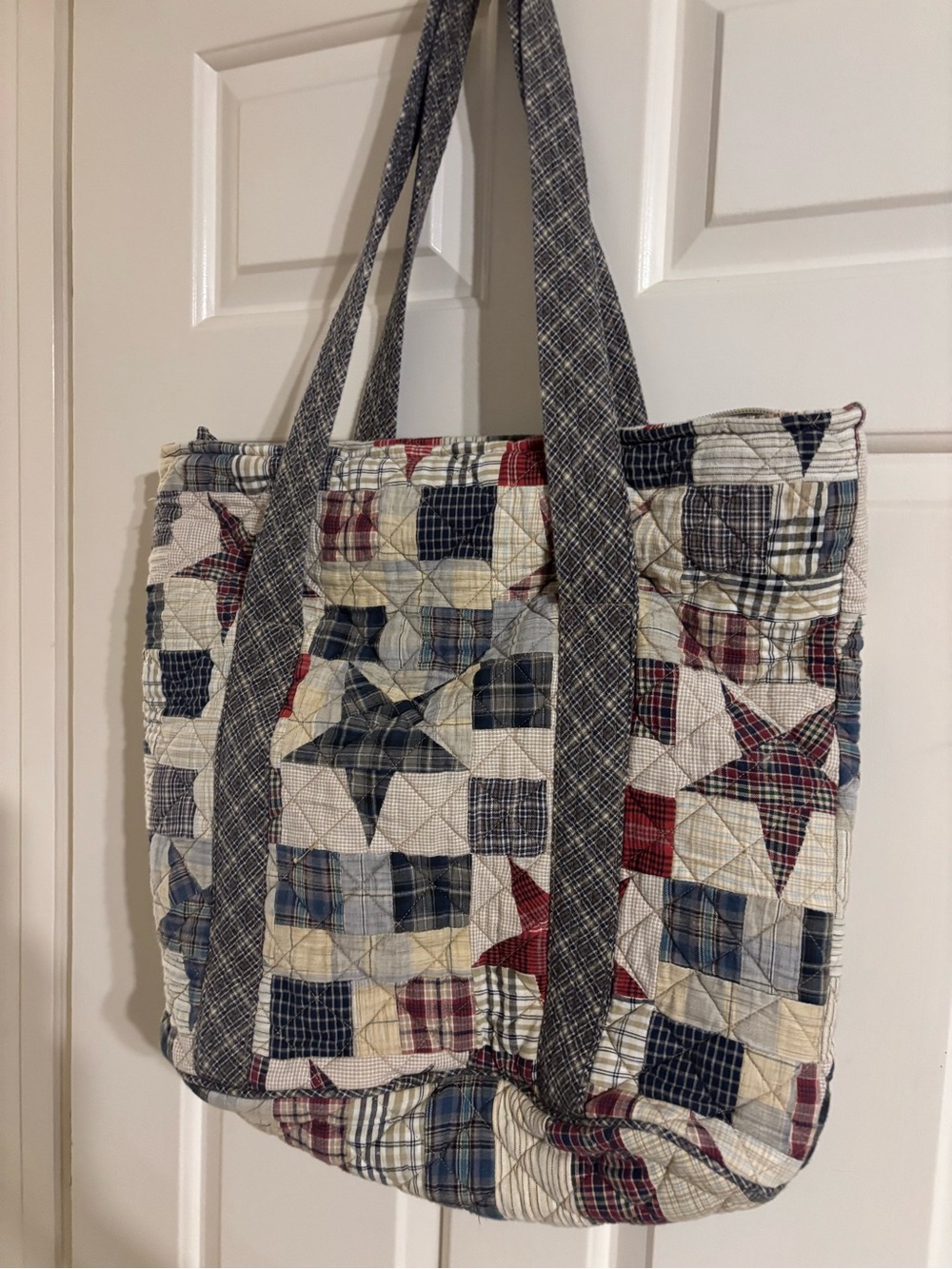 Vintage Victorian Heart Quilted Patchwork Tote Bag in Red, Blue, Cream